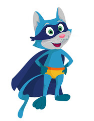 Superhero cat in cape and mask. Fictional character in cartoon style