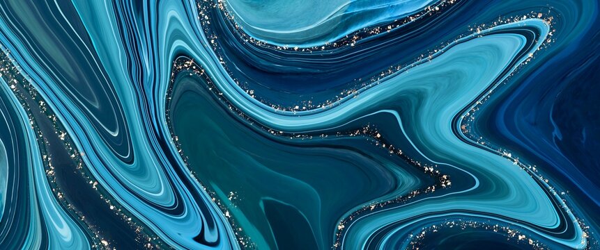 Luxury marbe alcohol ink background with blue gradient design, golden paths kintsugi elements, modern fluid art texture, hand drawn painting wallpaper, book cover graphic	
