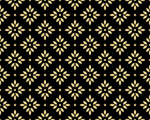 Flower geometric pattern. Seamless vector background. Gold and black ornament. Ornament for fabric, wallpaper, packaging. Decorative print