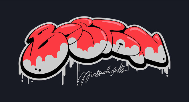 Boston Massachusetts graffiti style hand drawn lettering. Decorative vector text .