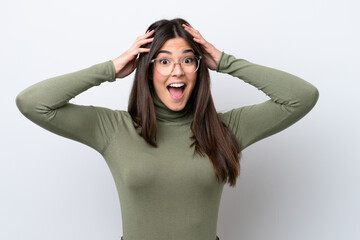 Young Brazilian woman isolated on white background with surprise expression