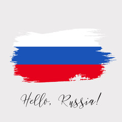 Russia watercolor vector national country flag icon. Hand drawn illustration with dry brush stains, strokes, spots isolated on gray background. Painted grunge style texture for posters, banner design.