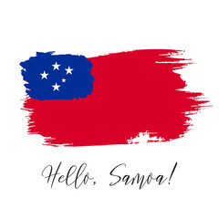 Samoa vector watercolor national country flag icon. Hand drawn illustration with dry brush stains, strokes, spots isolated on gray background. Painted grunge style texture for posters, banner design.