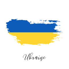 Ukraine vector watercolor national country flag icon. Hand drawn illustration, dry brush stains, strokes, spots isolated on white background. Painted grunge style texture for posters, banner design.