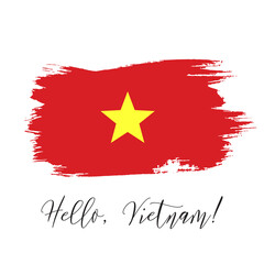 Vietnam vector watercolor national country flag icon. Hand drawn illustration with dry brush stains, strokes, spots isolated on gray background. Painted grunge style texture for posters, banner design