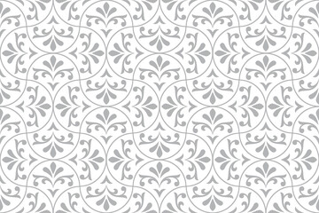 Flower geometric pattern. Seamless vector background. White and gray ornament. Ornament for fabric, wallpaper, packaging. Decorative print.