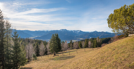 beautiful hiking destination Neureuth, view to bavarian alps