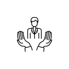 Business and finance outline vector icon. Hands, businessman vector icon