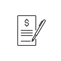 Business and finance outline vector icon. Dollar, document, pencil vector icon
