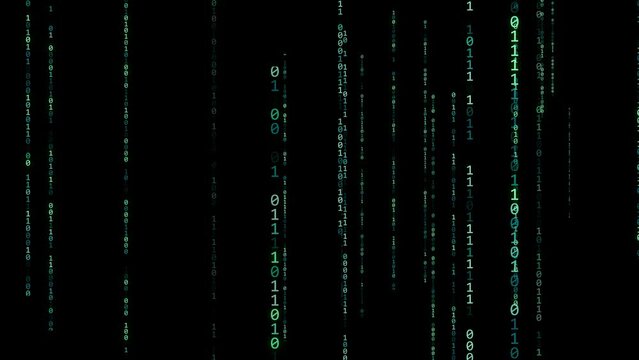 Green matrix raining binary code - black background - animation