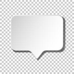 Vector speech bubble. White volume square with shadow underneath on transparent background. Volumetric, trendy design. Best for polygraphy, print and web. 