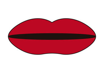 Icono rojo de labios en fondo rojo.