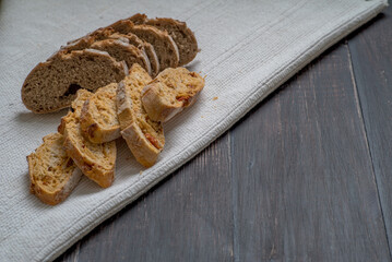 Baked bread on a sunlight with shadows