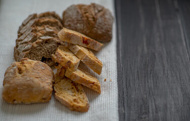 Baked bread on a sunlight with shadows
