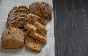 Baked bread on a sunlight with shadows