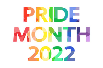 LGBT Pride Month 2022 vector concept. Rainbow text on white. 