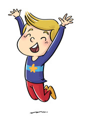 illustration of little boy jumping for joy - obrazy, fototapety, plakaty