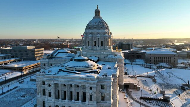 Aerial drone video of Minnesota State Capitol Building in Saint Paul