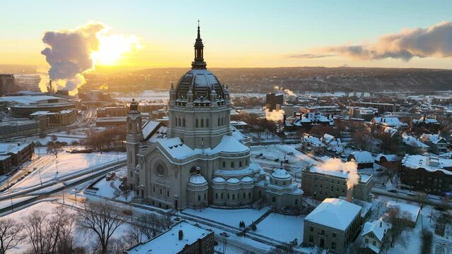 Cathedral of St. Paul in Saint Paul, Minnesota Stock Drone Footage
