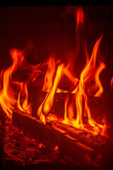 Flame of fireplace with black background