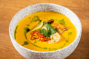 pumpkin cream soup with shrimps