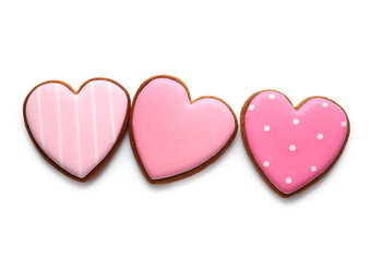 Tasty heart shaped cookies isolated on white background