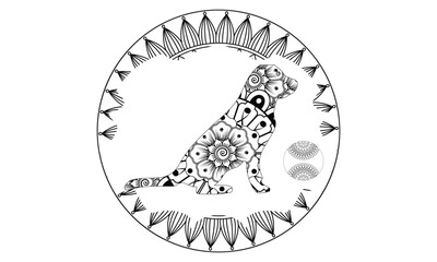 Dog pattern. Illustration of dogs. Mandala with an animal. Dogs in a circular frame. Coloring page for kids and adults.