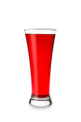 Glass of delicious pomegranate juice on white background