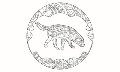 Dog pattern. Illustration of dogs. Mandala with an animal. Dogs in a circular frame. Coloring page for kids and adults.