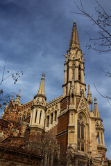 Fototapeta premium saint cathedral Detail of cathedral in blue sky day Parish of Sant Francesc de Sales, In Barcelona, Spain