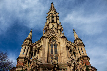 Fototapeta na wymiar saint cathedral Detail of cathedral in blue sky day Parish of Sant Francesc de Sales, In Barcelona, Spain