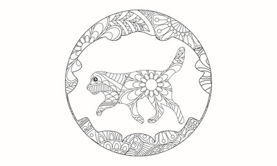 Dog pattern. Illustration of dogs. Mandala with an animal. Dogs in a circular frame. Coloring page for kids and adults.