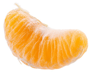 sweet tangerine peeled segment isolated on a white background with clipping path