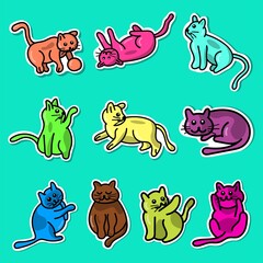 collection of cute hand drawn cat sticker vector