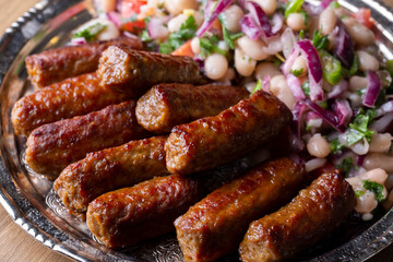Turkish Tekirdag or inegol Kofte with Piyaz Salad