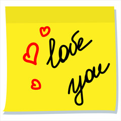 Handwritten lettering love you and drawn hearts sticker.