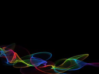 Abstract neon shine colorful waves line , black background