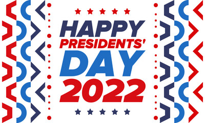 Happy Presidents day in United States. Washington's Birthday. Federal holiday in America. Celebrated in February. Patriotic american elements. Poster, banner and background. Vector illustration