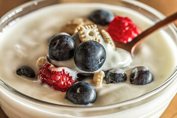 Closeup of a healthy yogurt with berries