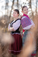 Young beautiful slovak woman in traditional dress. Slovak folklore