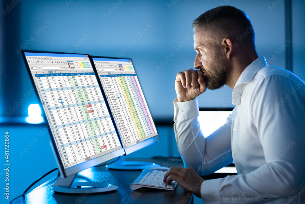 Poster Analyst Working With Spreadsheet Business Data