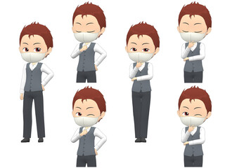 [Pose A] Man Vest short hair front