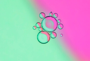 Abstract colorful Background Oil texture in Water surface with Bubbles micro shot close-up.