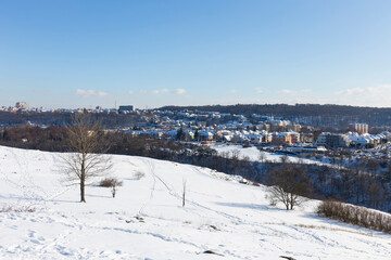 Fototapeta na wymiar Snowy sunny Ticha Sarka in the Winter, Nature Reserve in Prague