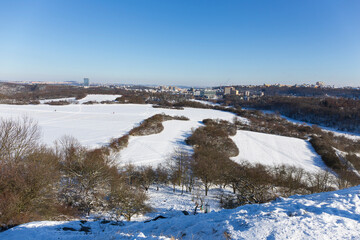 Snowy sunny Ticha Sarka in the Winter, Nature Reserve in Prague