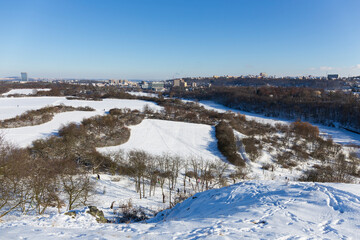 Snowy sunny Ticha Sarka in the Winter, Nature Reserve in Prague