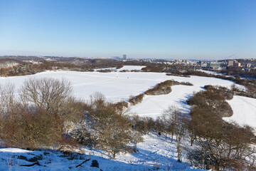 Snowy sunny Ticha Sarka in the Winter, Nature Reserve in Prague