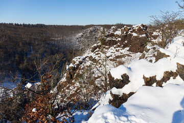 Snowy sunny Ticha Sarka in the Winter, Nature Reserve in Prague