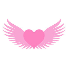 Illustration of a pink heart with wings on a white background