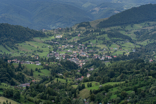 Mountain rural landscape with summer colors In the Romanian village